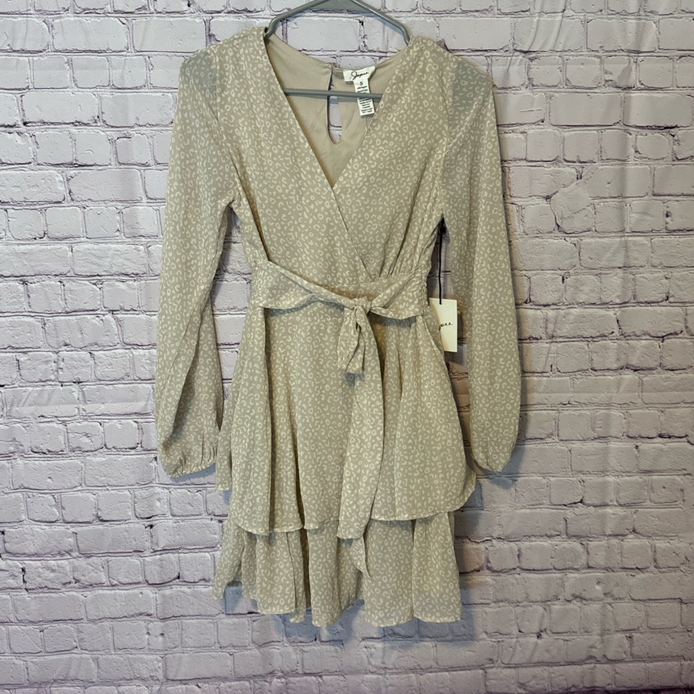 Japna Cream Long Sleeve Fit and Flare Dress